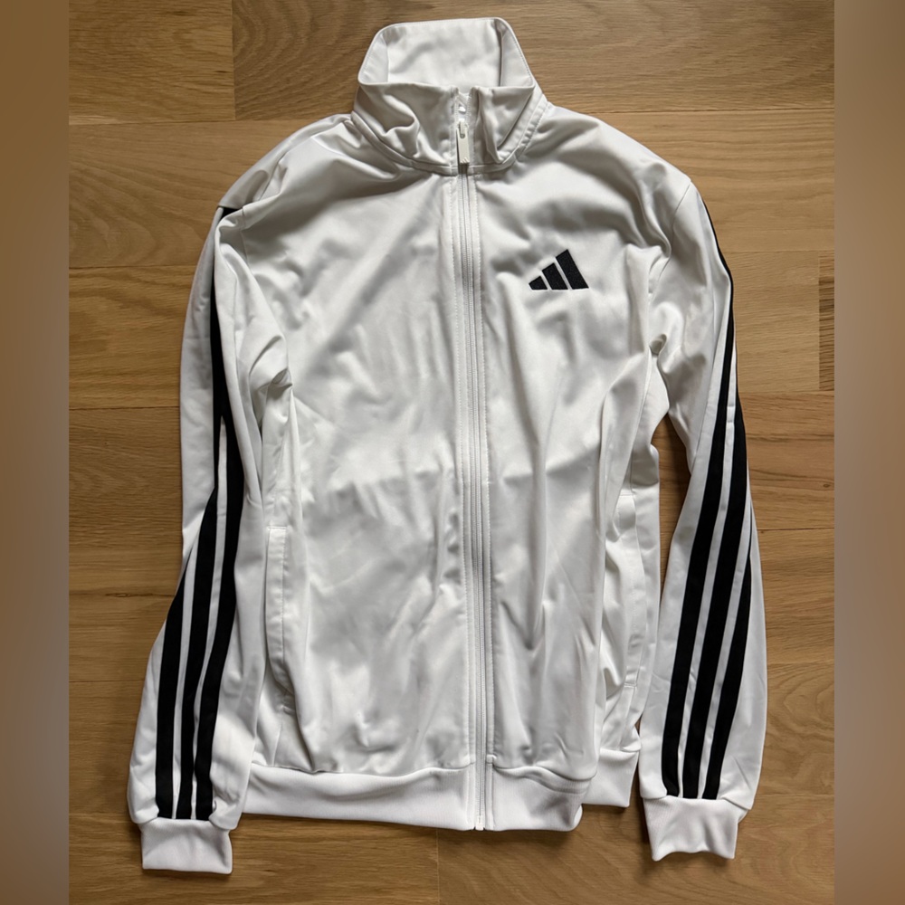 adidas White Performance Jacket with Black Stripes